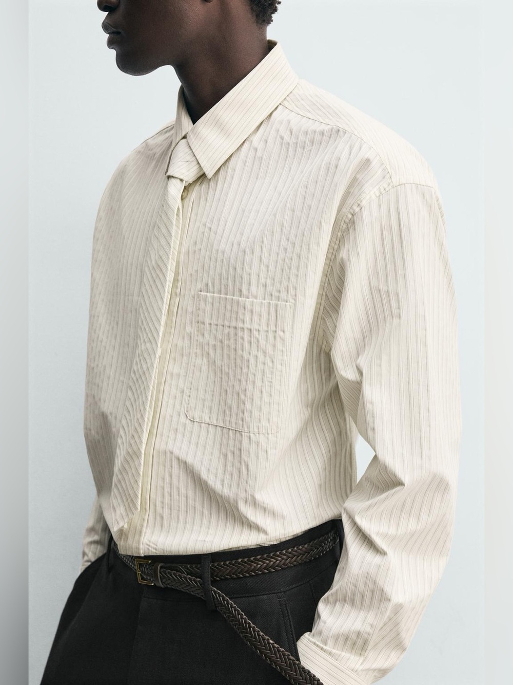 Combination Striped Tie Shirt Ecru - Picture 13 of 16
